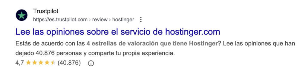Ejemplo de schema markup en la SERP 