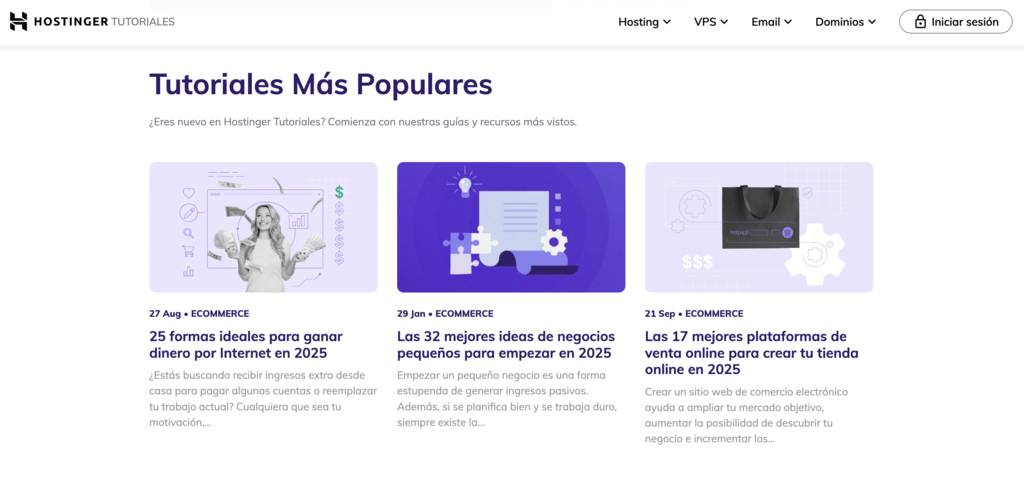 Sitio web de Tutoriales de Hostinger