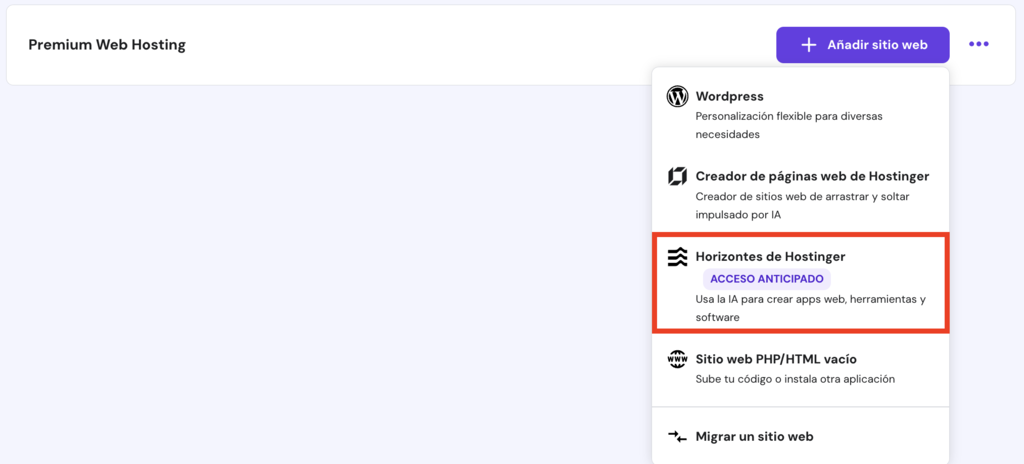 Panel de control del hosting en hPanel