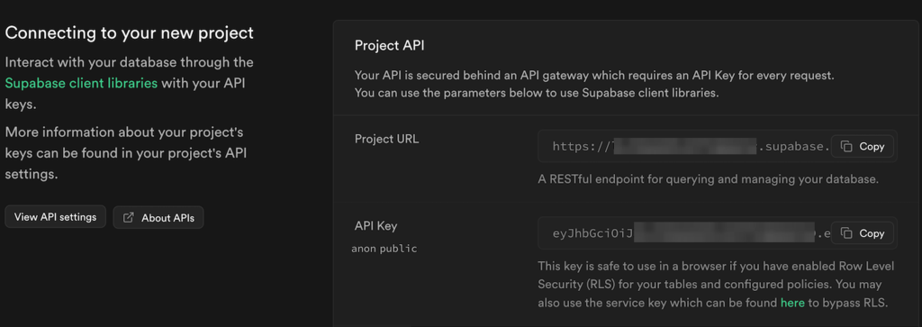 Credenciales de la base de datos en Supabase
