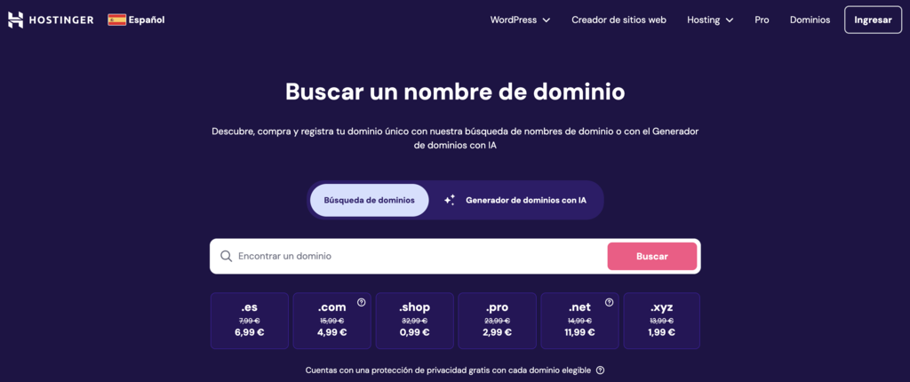 Verificador de dominios de Hostinger