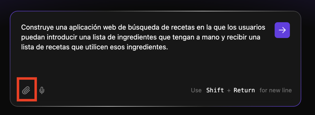 Botón de adjuntar en Hostinger Horizons