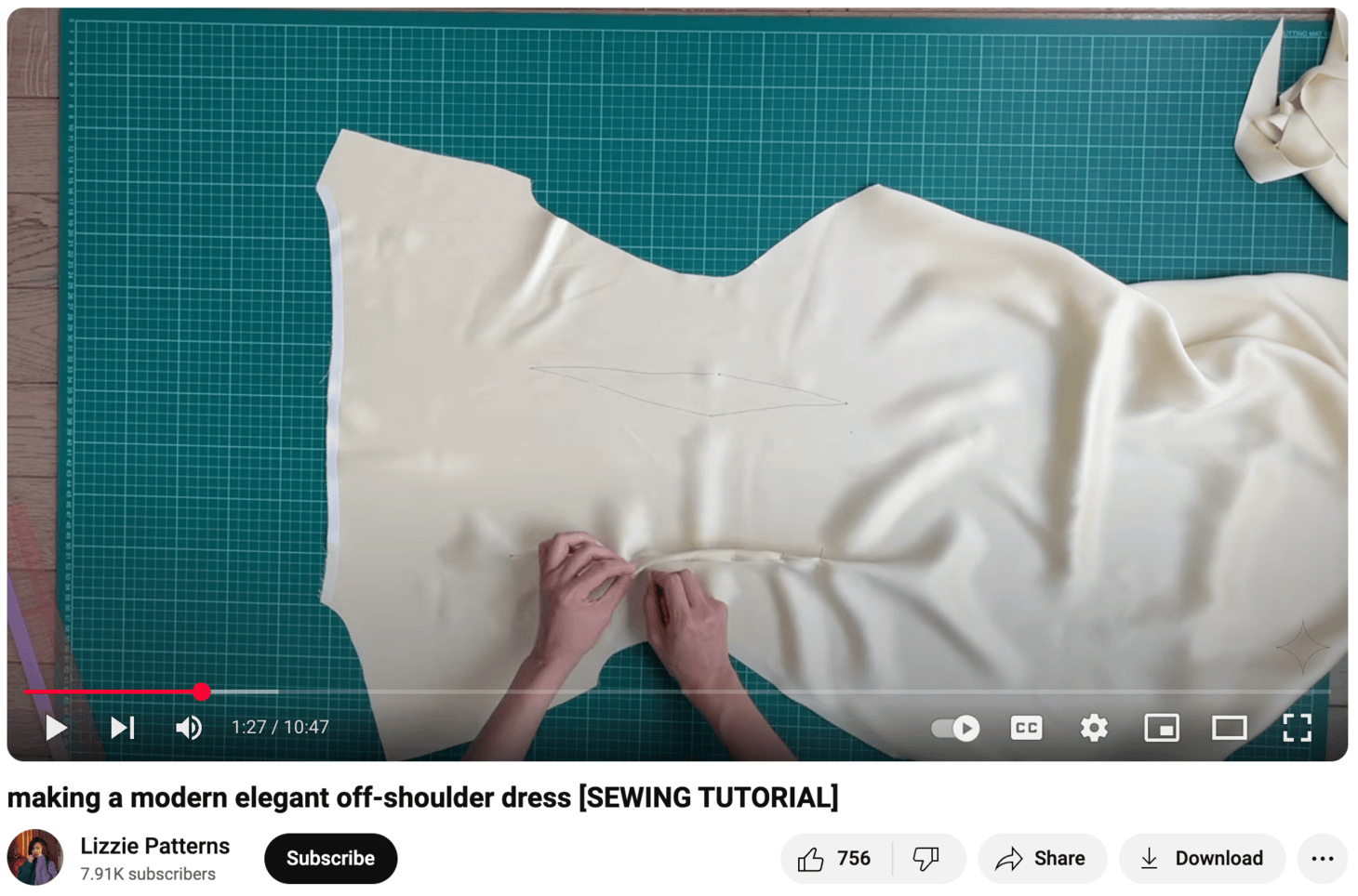 Sitio web de YouTube mostrando un tutorial de Lizzie Patterns