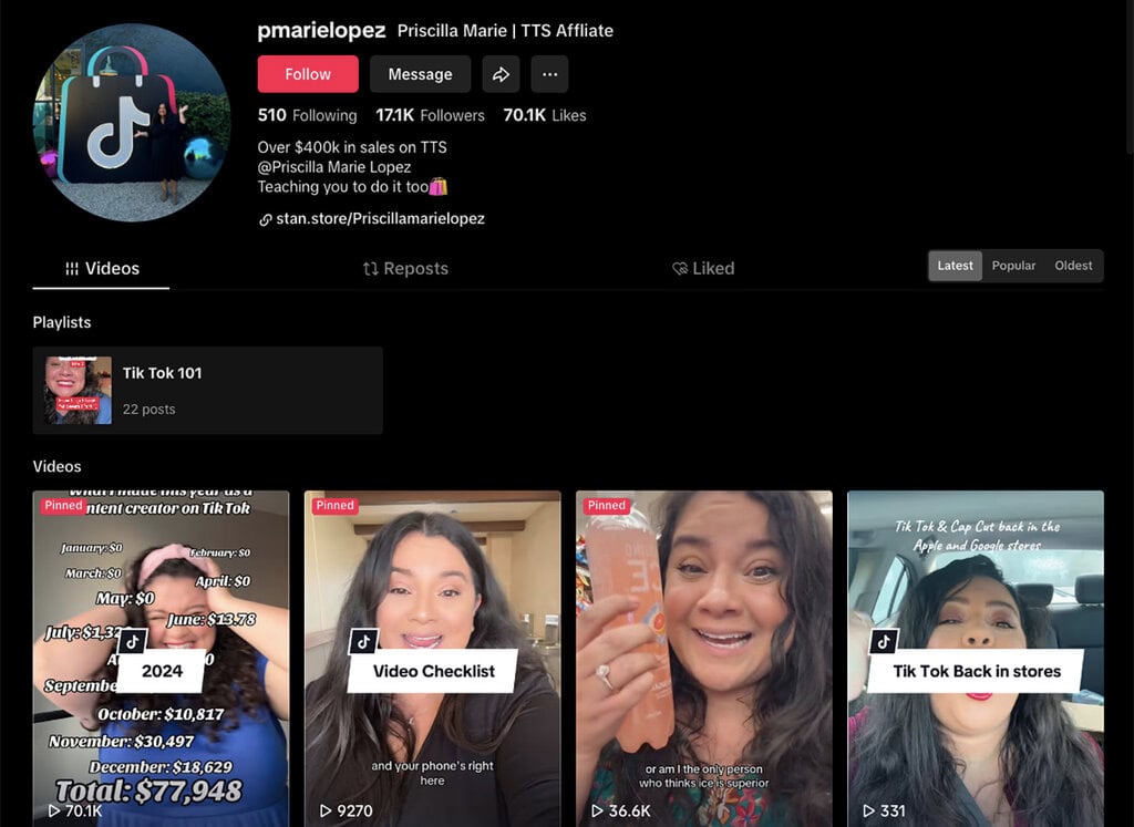 Perfil de TikTok de Priscilla López