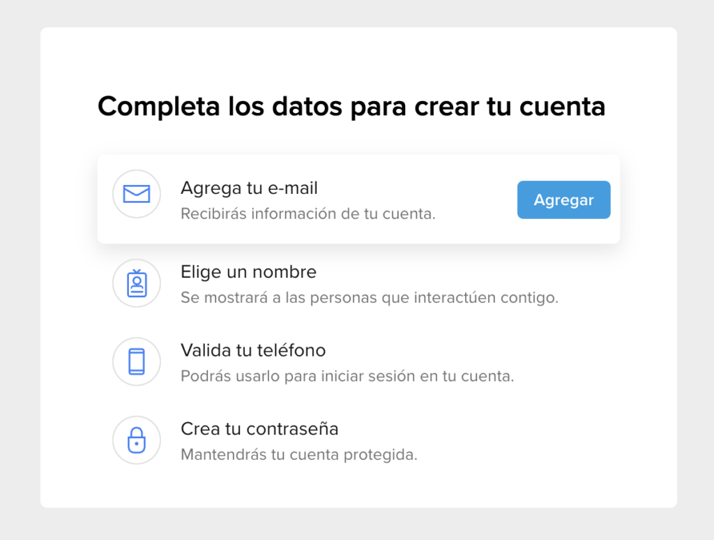 Sección de datos para crear cuenta en Mercado Libre