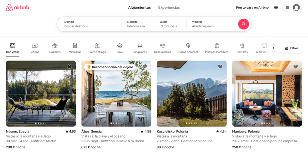 Sitio web de Airbnb