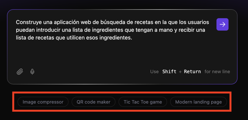 Sugerencias de aplicaciones en Hostinger Horizons