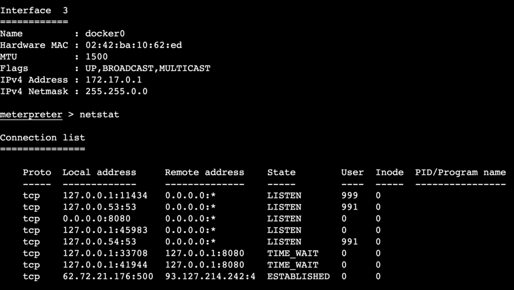 Uso del comando netstat en terminal