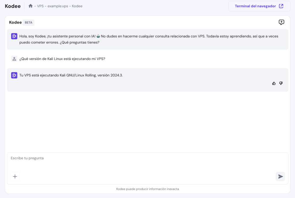 Ejemplo de uso de Kodee de Hostinger