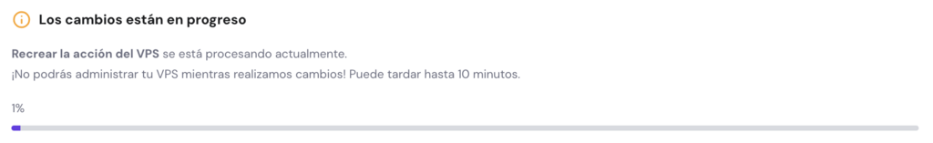 Sección de progreso en hPanel