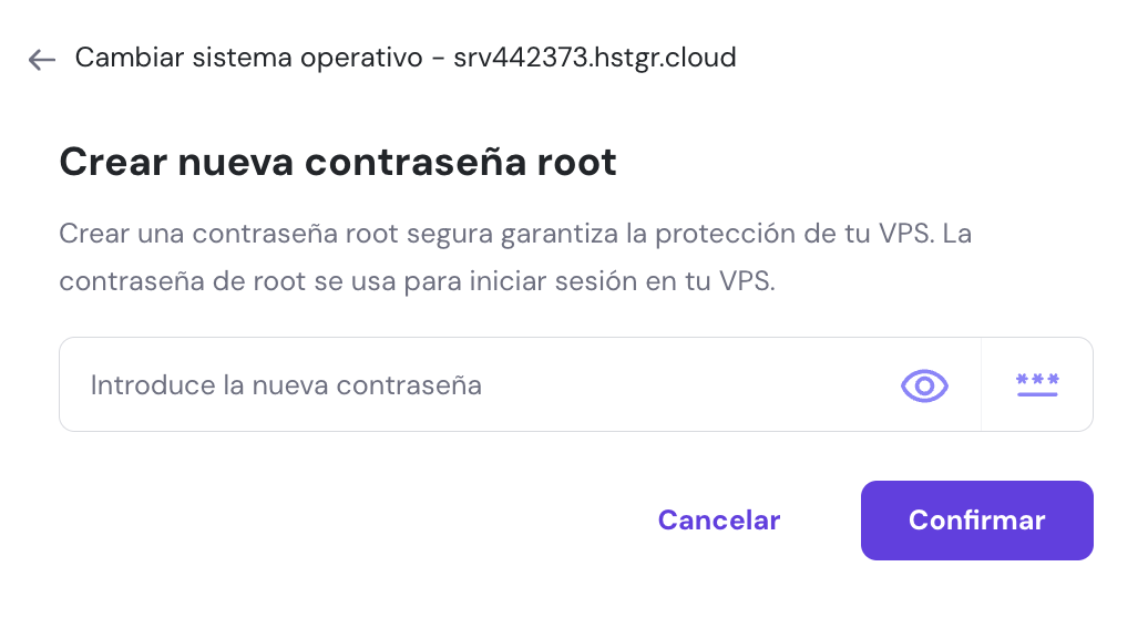 Crear nueva contraseña en el VPS de hPanel