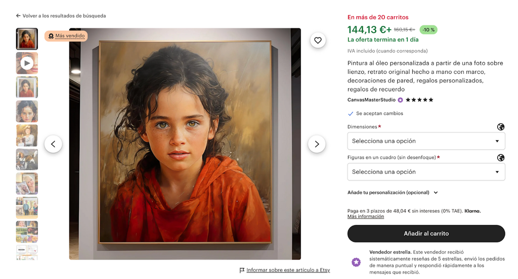 Ejemplo de pintura óleo personalizado en Etsy