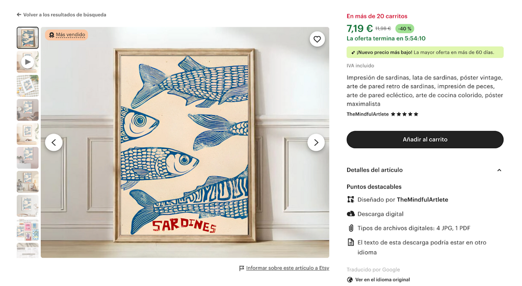 Ejemplo de impresión en Etsy