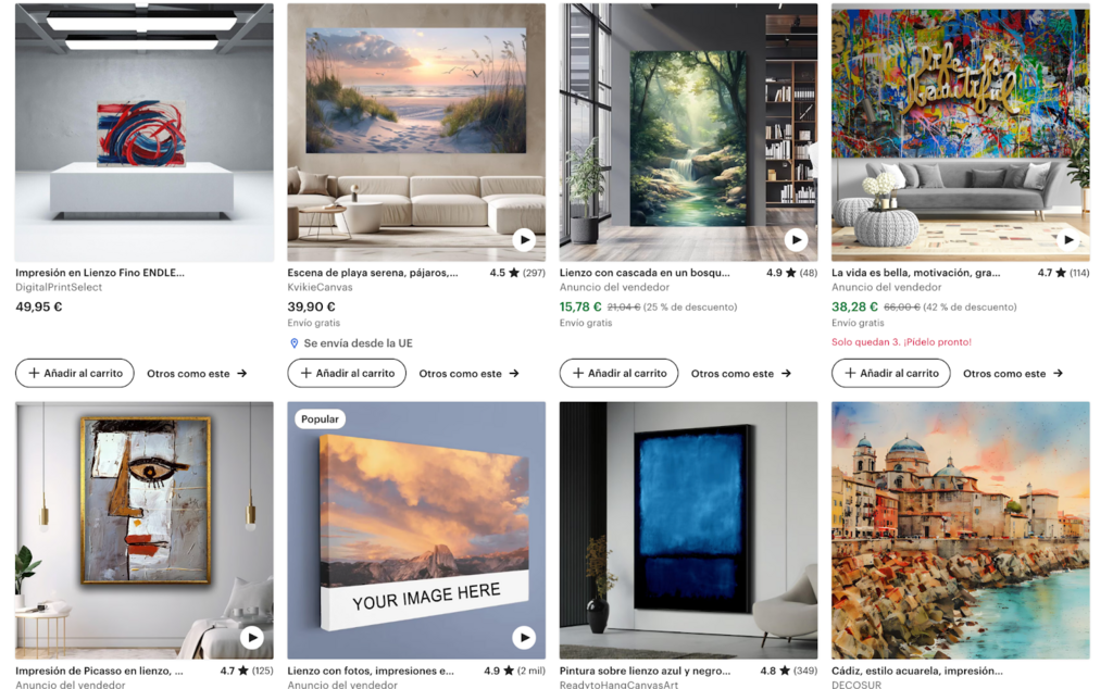 Ejemplo de cuadros en Etsy