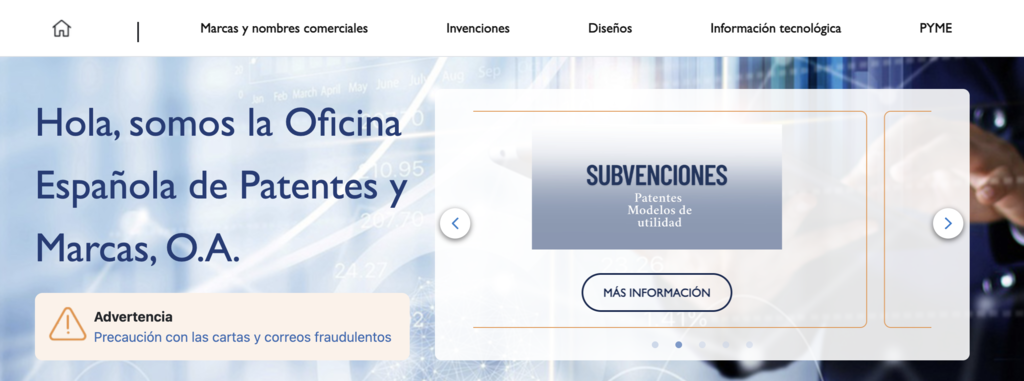 Sitio web de la Oficina Española de Patentes y Marcas (OEPM)