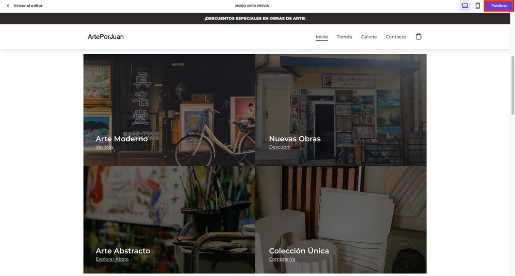 Botón de publicar sitio web en HWB