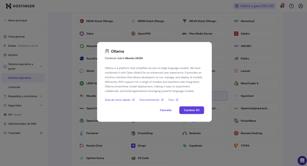Cambiar SO del VPS en hPanel