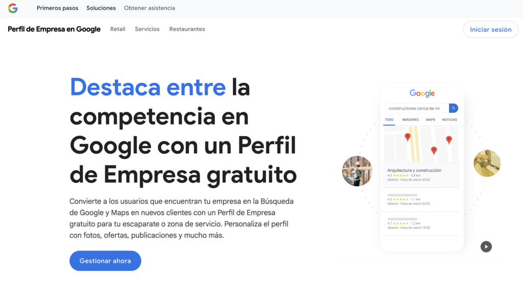 Página principal del perfil de negocio de Google