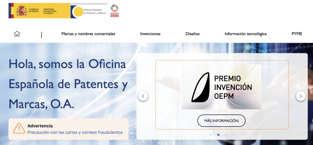 Sitio web de Oficina española de patentes y marcas (OEPM)