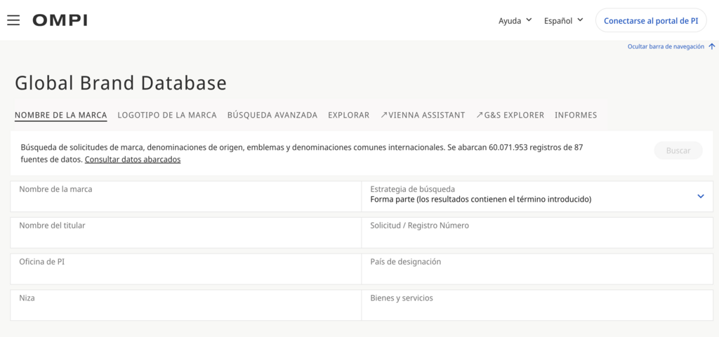Herramienta Base de datos mundial de marcas de OMPI