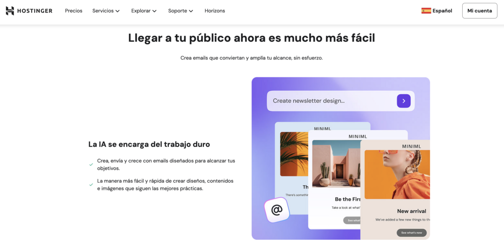 Automatización del email marketing: página principal de Hostinger Reach