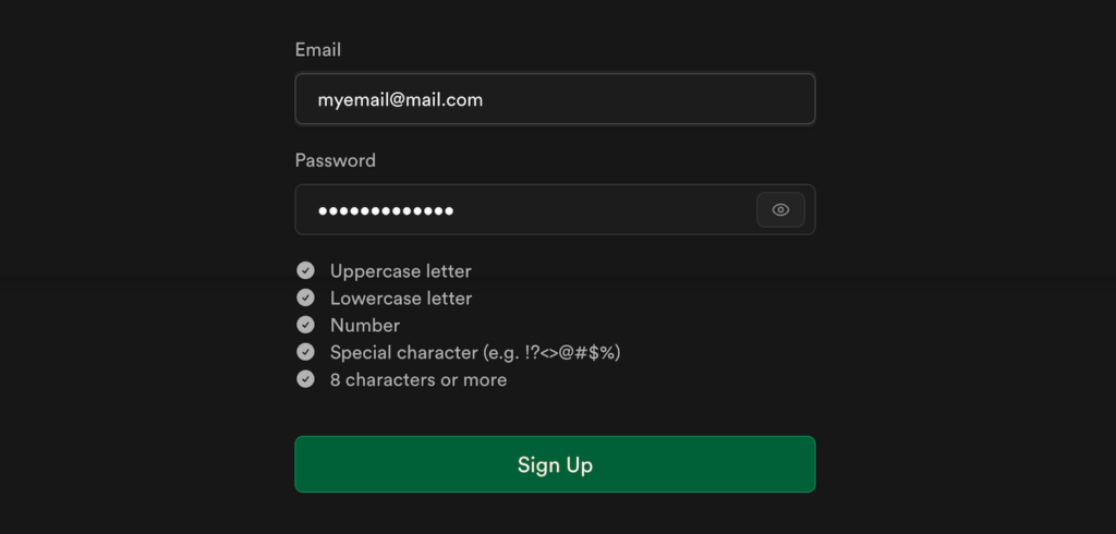 Página de creación de cuenta Supabase