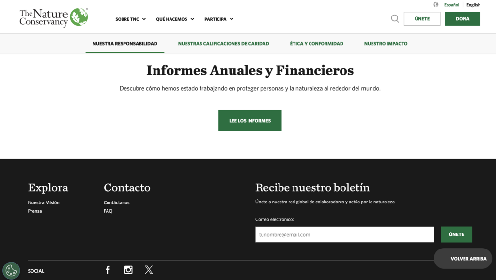 Sección de boletín de The Nature Conservancy