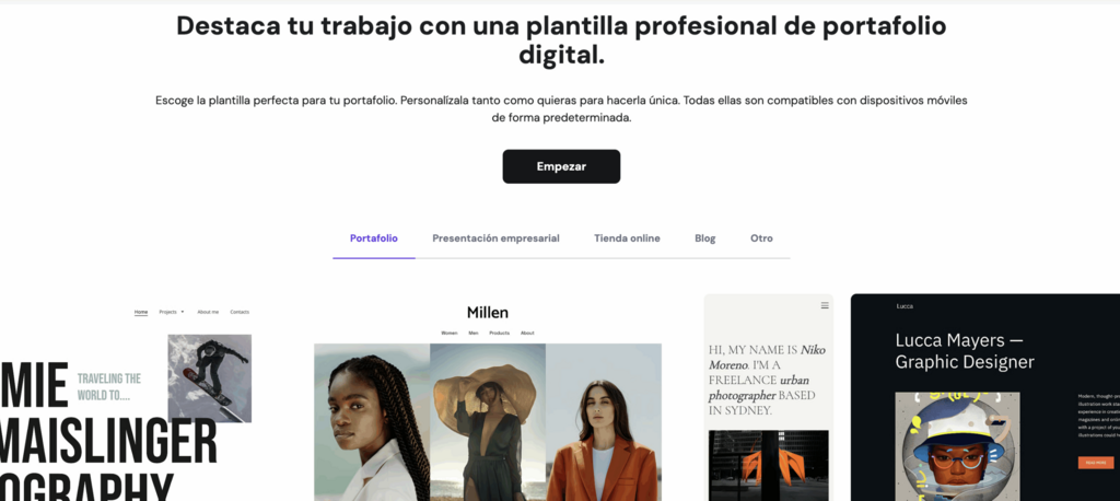 Ejemplos de portfolios de Hostinger