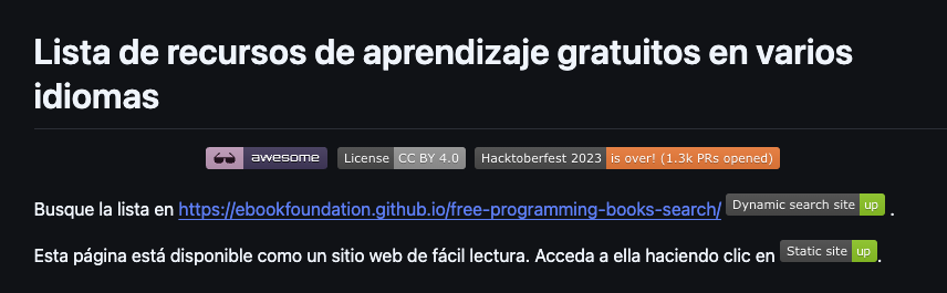 Captura de la página del repositorio EbookFoundation/free-programming-books
