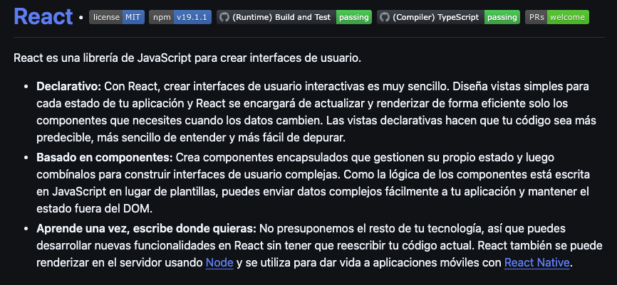 Descripción del repositorio de GitHub React