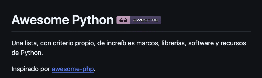Captura de pantalla del repositorio de GitHub Awesome Python.