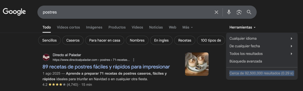 Ejemplo de búsqueda en Google