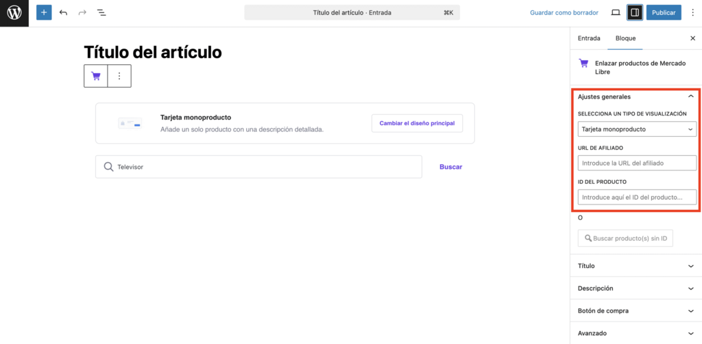 Ajustes generales del editor de WP