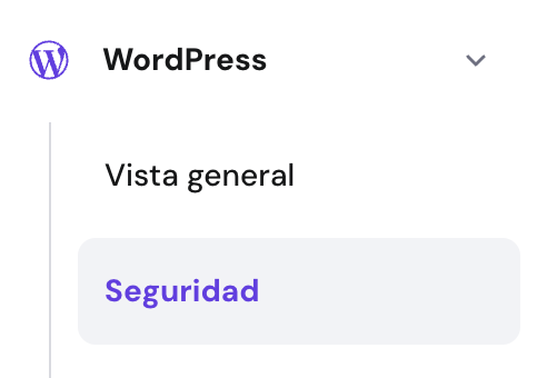 Sección de seguridad de WordPress en hPanel