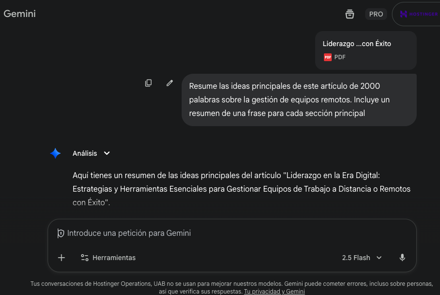 Interfaz Gemini: resumen de un PDF