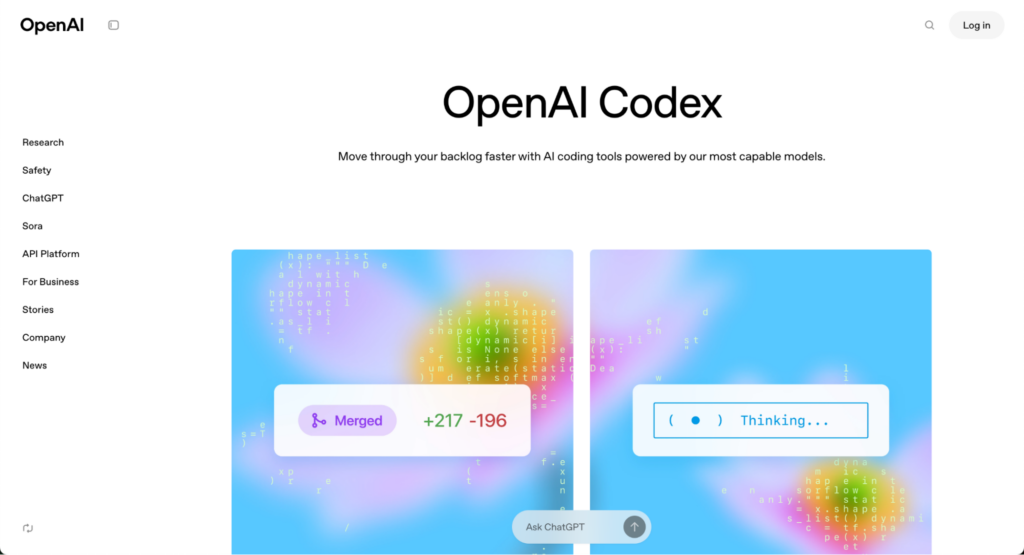Página de inicio de OpenAI Codex