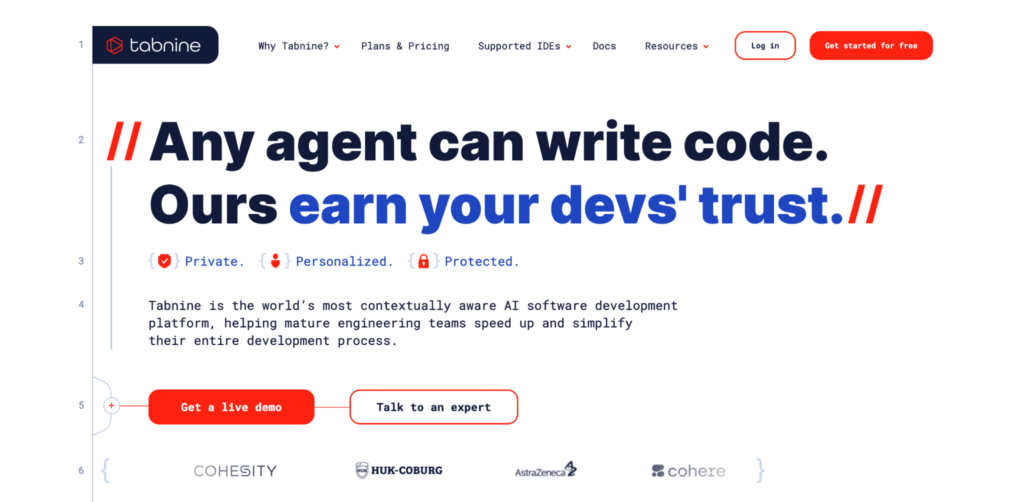 Página de inicio de Tabnine