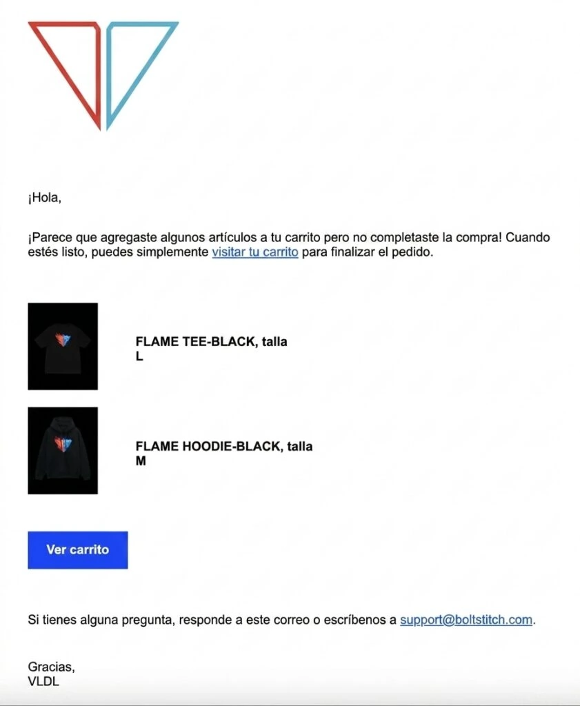 Emails de carrito abandonado de VLDL