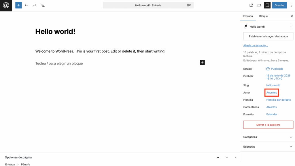 Editor de bloques de WP