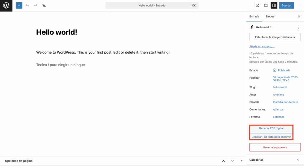 Botones para generar PDF en WP