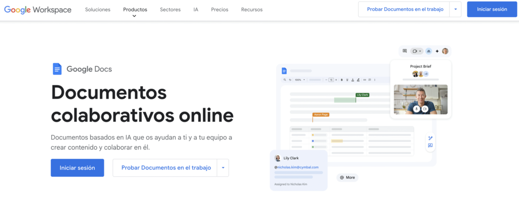 Sitio web de Google Docs