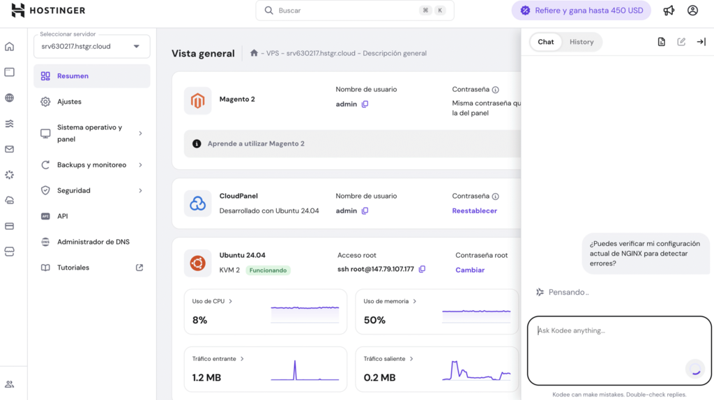 Vista general de Kodee en hPanel