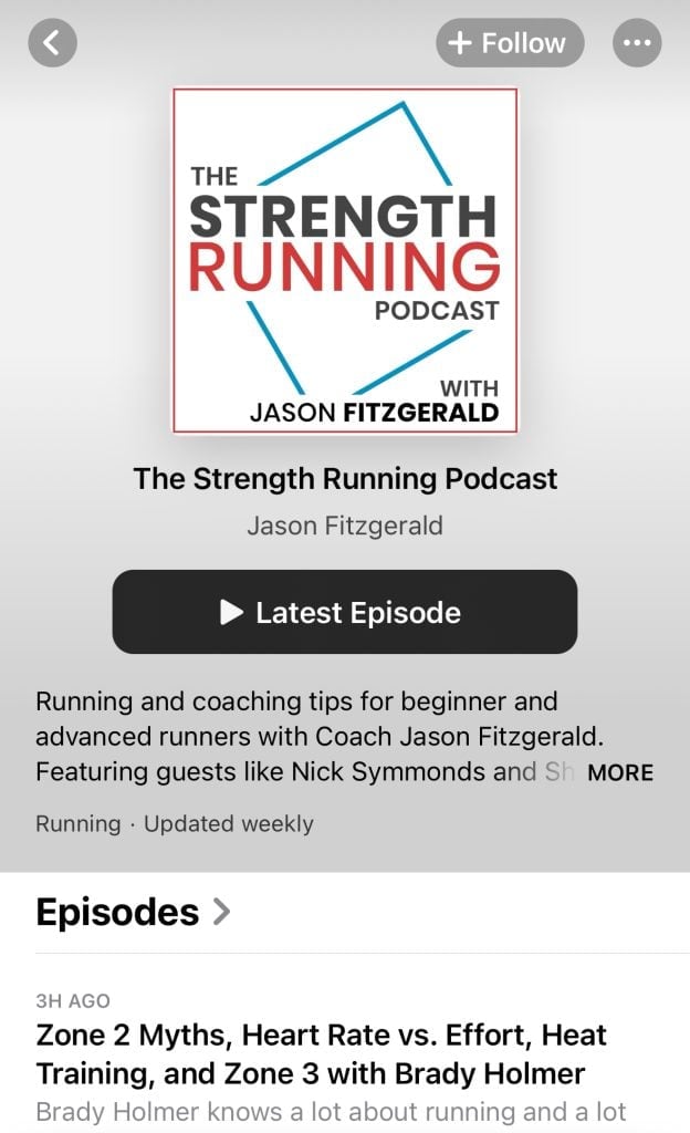 La página de inicio de Strength Running Podcast en Apple Podcastsv