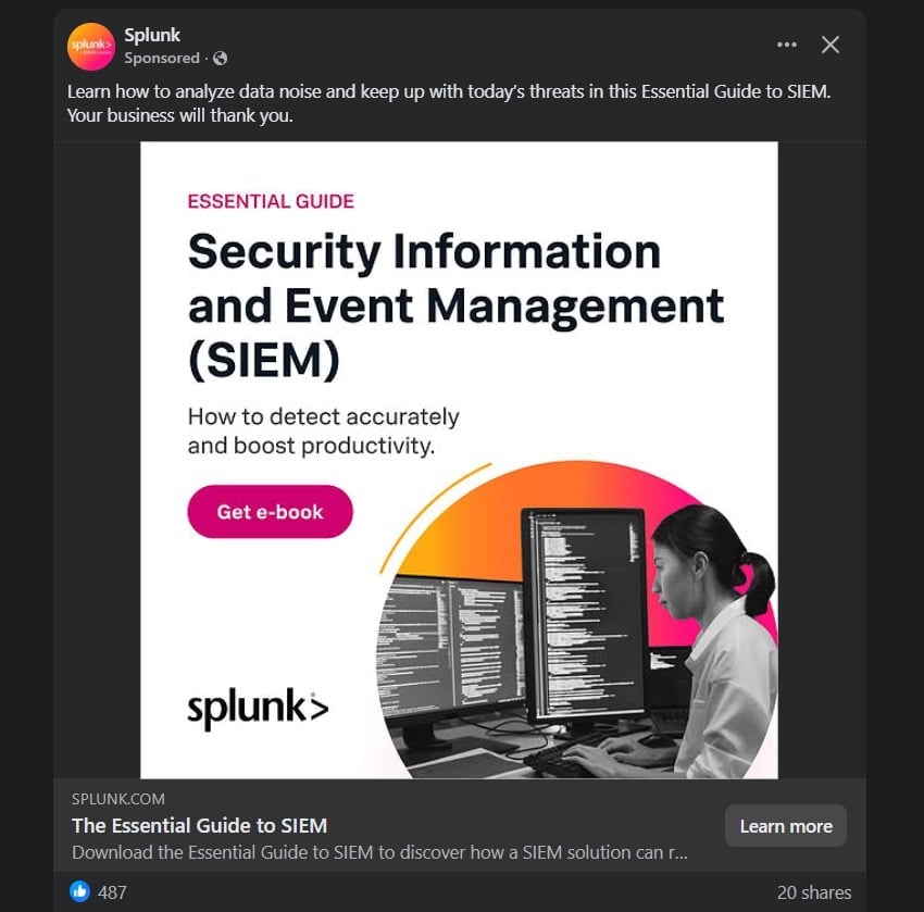Un ejemplo de un anuncio de Facebook en el feed principal