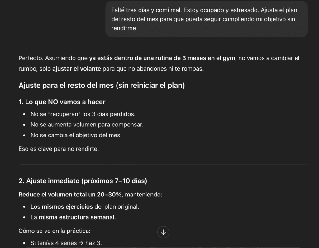 Ejemplo de uso de ChatGPT y una rutina de ejercicios. 