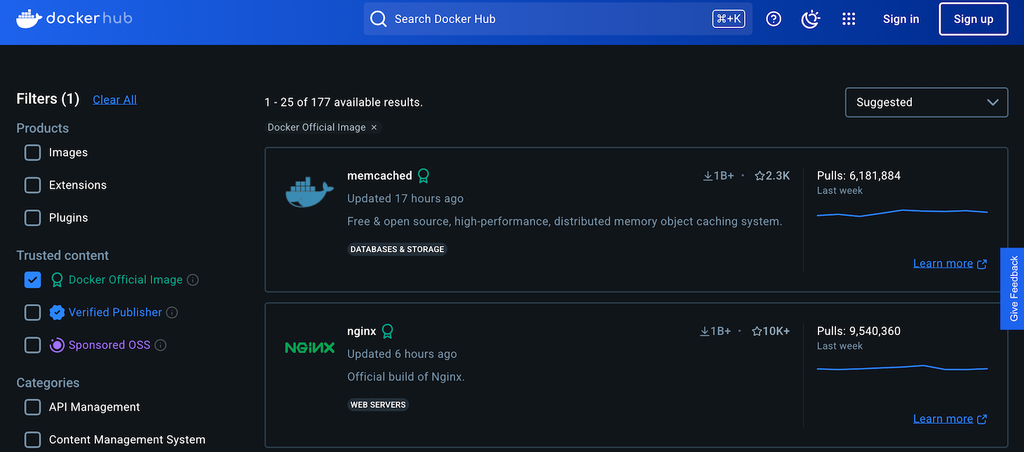 Imágenes más populares en Docker Hub