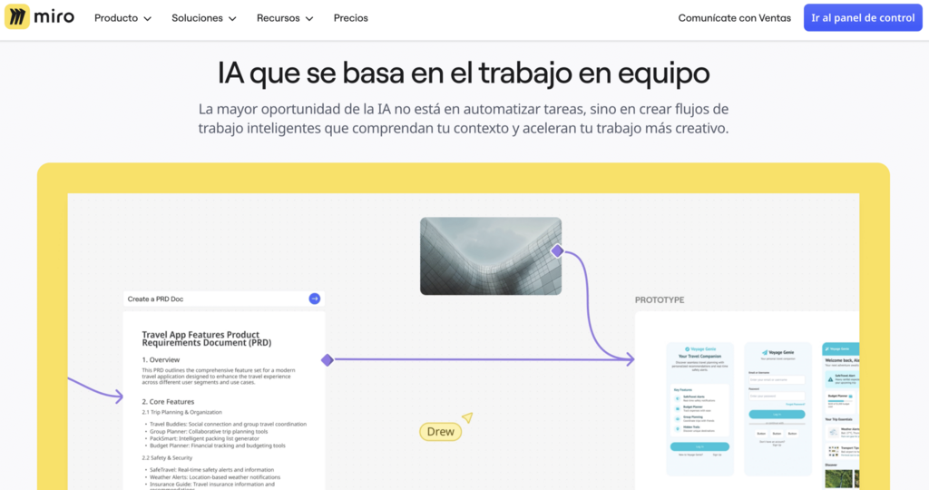 La versión gratuita de Miro con funciones básicas que los usuarios pueden mejorar pagando un plan premium