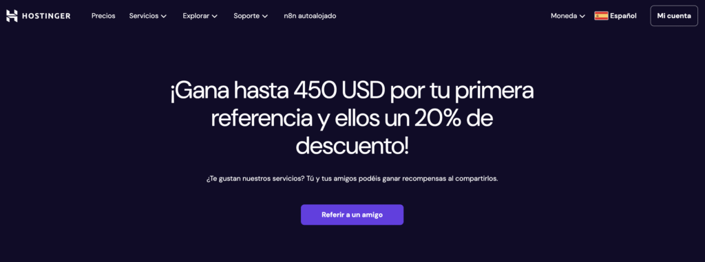 Página del programa de referencia de Hostinger 