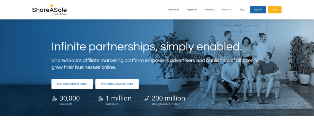 Página de inicio de ShareASale