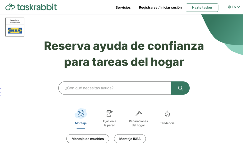 Página de inicio de TaskRabbit